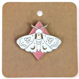 Insect Animal Enamel Tiny Pin: Pink and White Lunar Moth Butterfly